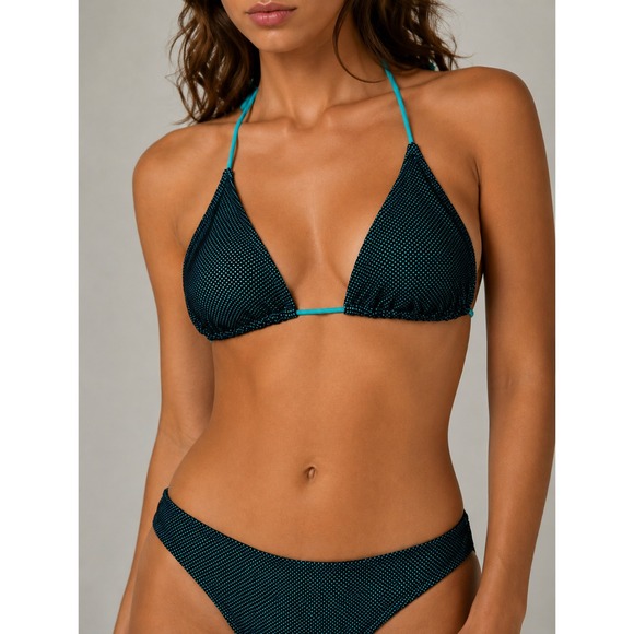 No Boundaries Other - NWT Rich Black & Teal Mesh Triangle Bikini Set XL Two Piece Swimsuit Y2K String